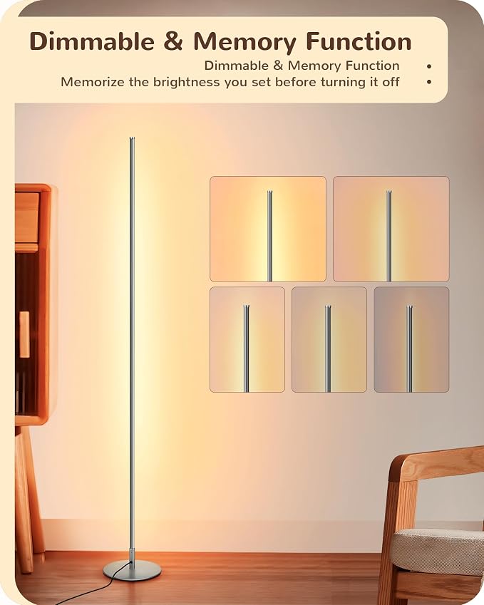 EDISHINE LED Corner Floor Lamp, Minimalist Dimmable Light - Image 3