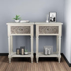 HOMPUS End Table Set of 2 with Drawer and Shelf, Vintage Nightstand Set 2 w - Image 4