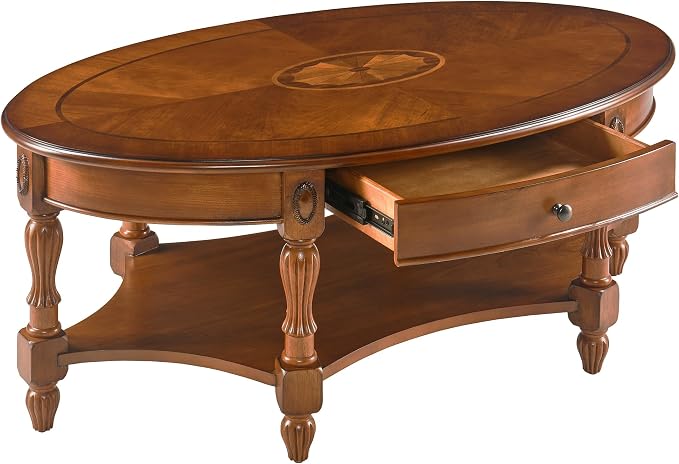 PADMA HOUSE Traditional Wood Oval Coffee Table - Image 5