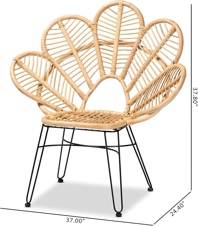 bali & pari Garan Modern Bohemian Natural Rattan and Black Metal Accent Chair - Image 2