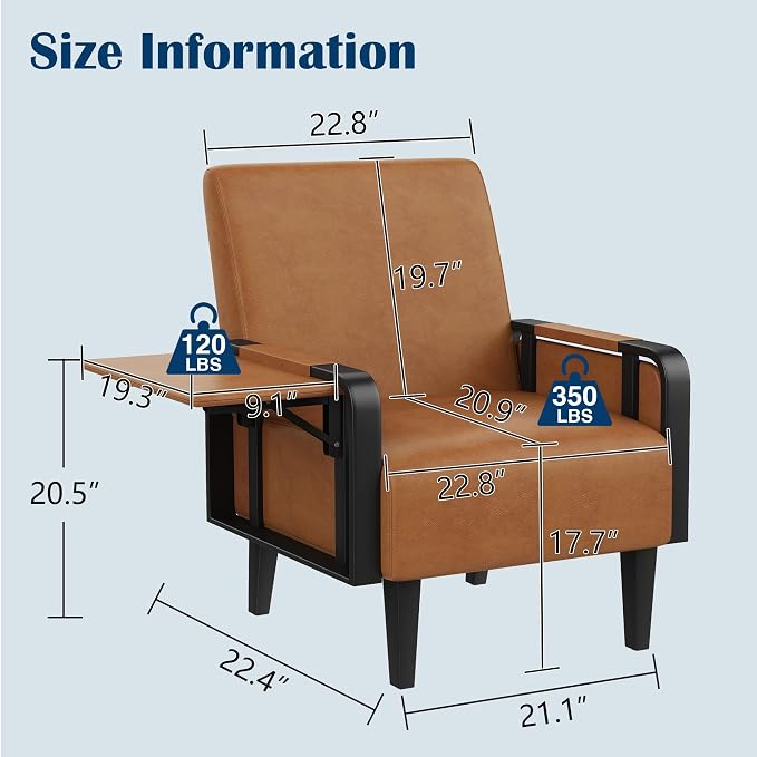 Andeworld Modern Brown Accent Chair Set of 2, PU Leather Upholstered Armchair - Image 2