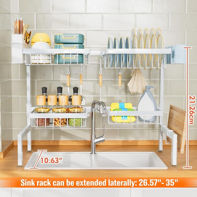 YKLSLH Over Sink Dish Drying Rack, Expandable Large Drying Rack, Suitable - Image 3