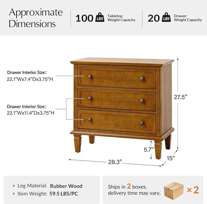 HULALA HOME 3 Drawer End Table - Image 2