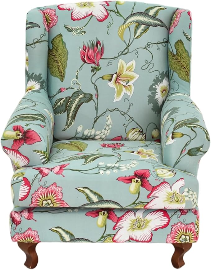 HAOYONG Wing Chair Slipcovers Stretch Wingback Chair Covers Printed 2 Pieces by HAOYONG