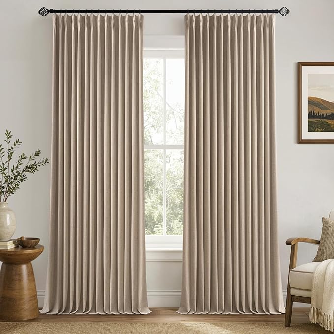 MIULEE Copper Brown Pinch Pleated 100% Blackout Linen Curtains 40x96 Inches | by MIULEE