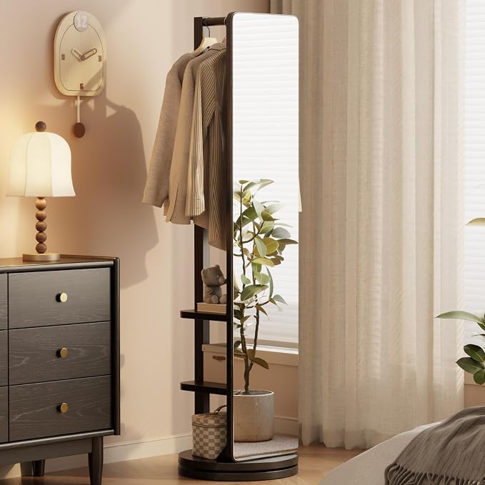 WoodsWhisper Full Length Mirror Coat Rack Solid Wood Floor Mirror 66"x12" Full by Unknown