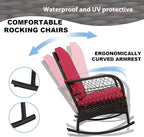 LEVELEVE 3 pcs Rocking Bistro Set Conversation Chairs PE Wicker Outdoor Rocking - Image 3