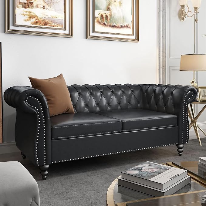 Chesterfield Loveseat Sofa, Modern Leather Small Sofa Couch 2 Seater - Image 3