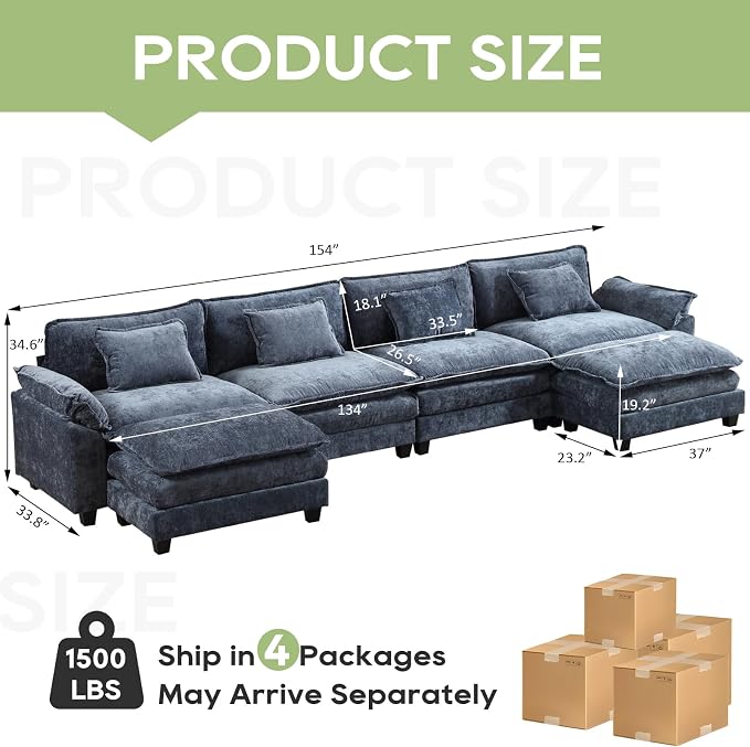 Oprisen 154" Modular Sectional Sofa, Comfy Cloud Couch Sectional Sofa - Image 2