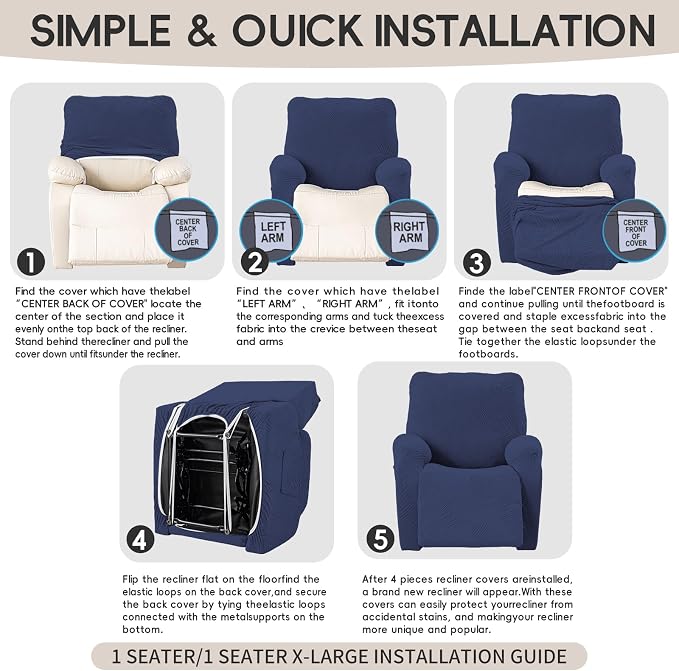 Oversized Recliner Chair Covers, 4-Piece Stretch Geometric Strokes Jacquard - Image 8