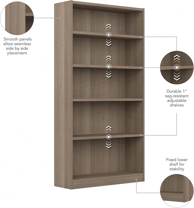 Bush Home Tall 5 Shelf Bookcase, 5 Tier Bookshelf Storage Cabinet - Image 6