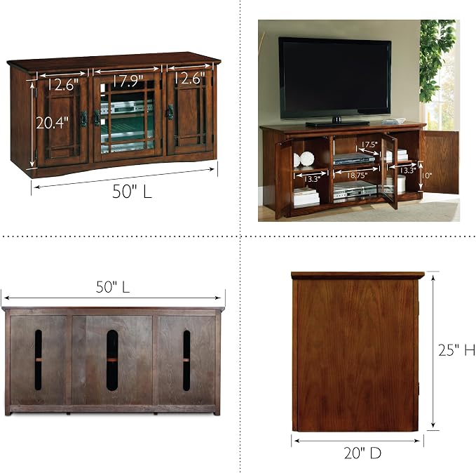 Leick Home 82350 Solid Wood Mission Oak Three Door TV Stand - Image 10