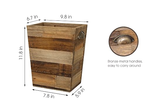 Small Wood Trash Can, Farmhouse Rectangular Garbage Can Waste Basket, Rustic - Image 5