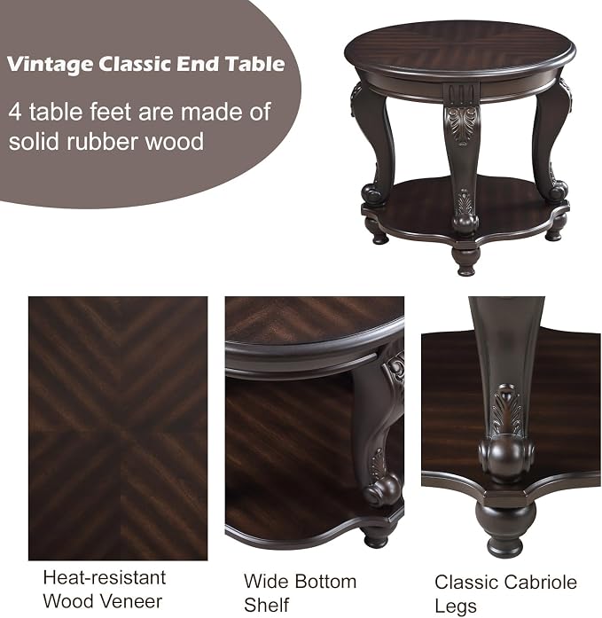 Round End Table for Living Room, Solid Wood Sofa Side Table - Image 5