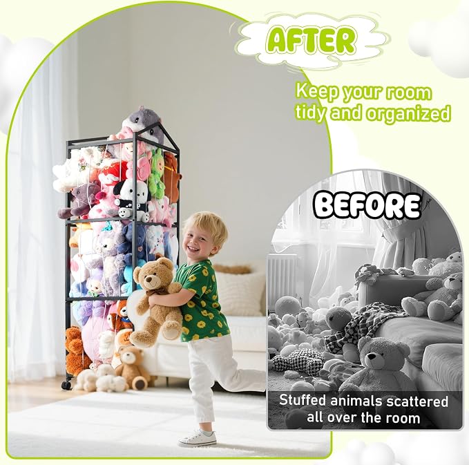 NomNest Stuffed Animal Storage Zoo, Large Metal Plushies Organizer, Heavy Duty - Image 4