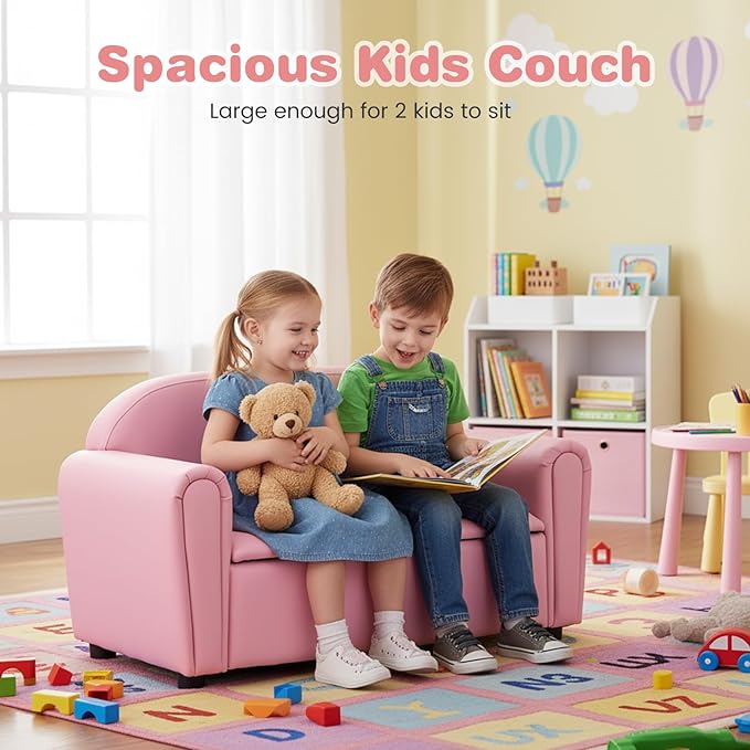 Costzon Kids Couch, 2 in 1 Double Seat Children's Sofa w/Under Seat Storage - Image 4