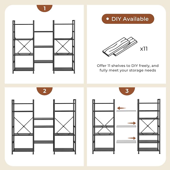 SUPERJARE Triple Bookshelf, Bookcase - Image 9