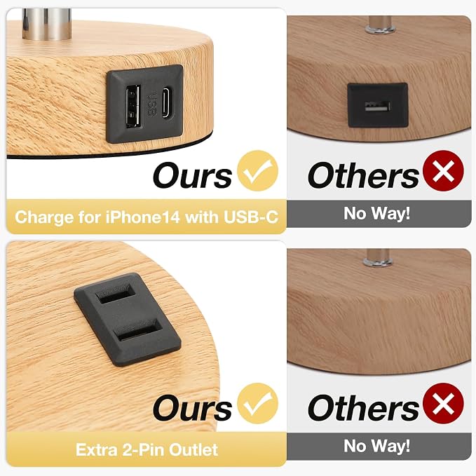 Fenmzee Floral Touch Lamp for Bedroom- 3 Way Dimmable Bedside Lamp USB C A - Image 4