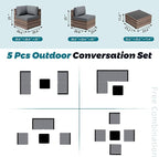 SUNLEI 5 Piece Patio Furniture Sets, Low Back All-Weather Rattan Sectional Sofa - Image 5