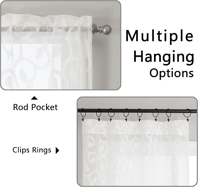 Furman Ivory Sheer Kitchen Curtains Tiers 36 inch Length, Light Filtering Soft - Image 4