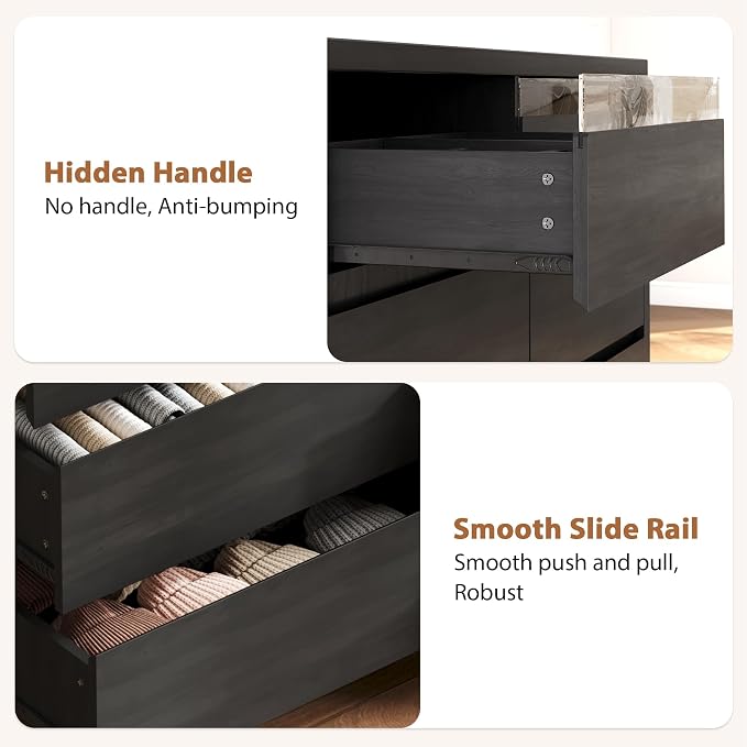 Jocoevol Black LED 6 Drawer Dresser - Image 6