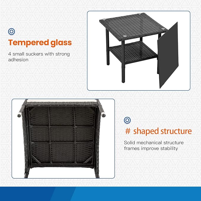 FDW | 3-Piece Patio Furniture Set | Black | Outdoor Wicker Furniture - Image 3