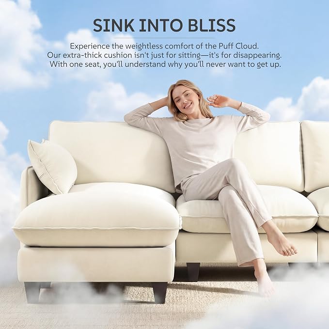 Ihanherry 141" Oversized V-Shaped Modular Sectional Couch, 9-Seater Cloud Sofa - Image 3