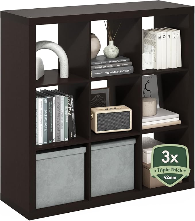 Furinno Cubicle Book Shelf, 9-Cube Bookshelf, Triple Thick Frame Cube Storage by Furinno-FitsYourSpaceFitsYourBudget
