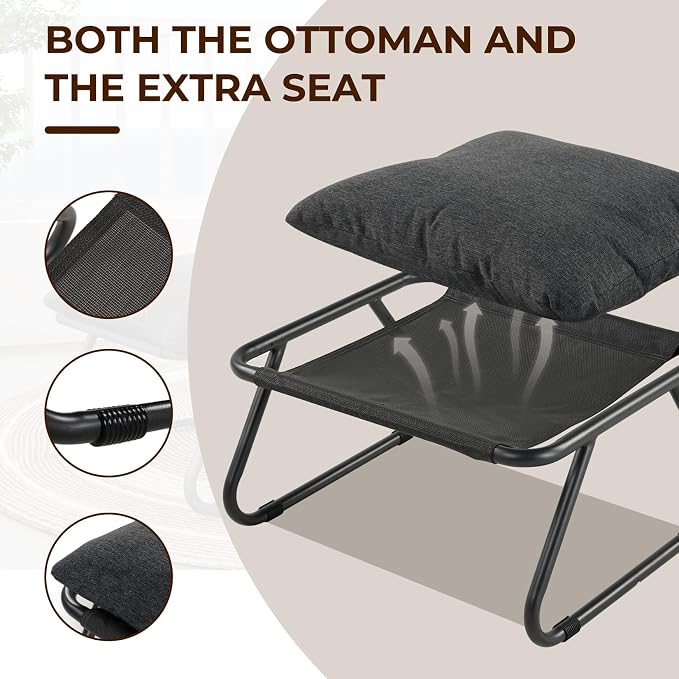 Grand patio Outdoor Chair with Ottoman, Comfy Lounge Chair with Puffy Cushion - Image 6