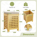 Bamboo End Table with Removable Cushion and Hidden Storage, 2-in-1 Ottoman Side - Image 3
