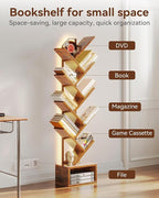 Casaottima Tree Bookshelf with LED Lights, 8-Tier Narrow Bookcase - Image 4