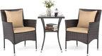 Tangkula 3 Pieces Patio Wicker Bistro Set, 2 Rattan Chairs w/ 2-Tier Tempered by TANGKULA