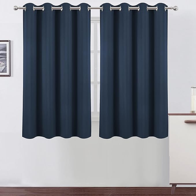Navy Blue Thermal Blackout Curtains/52 x 54 Inch/Set of 2 Panels Room Darkening by Lemomo