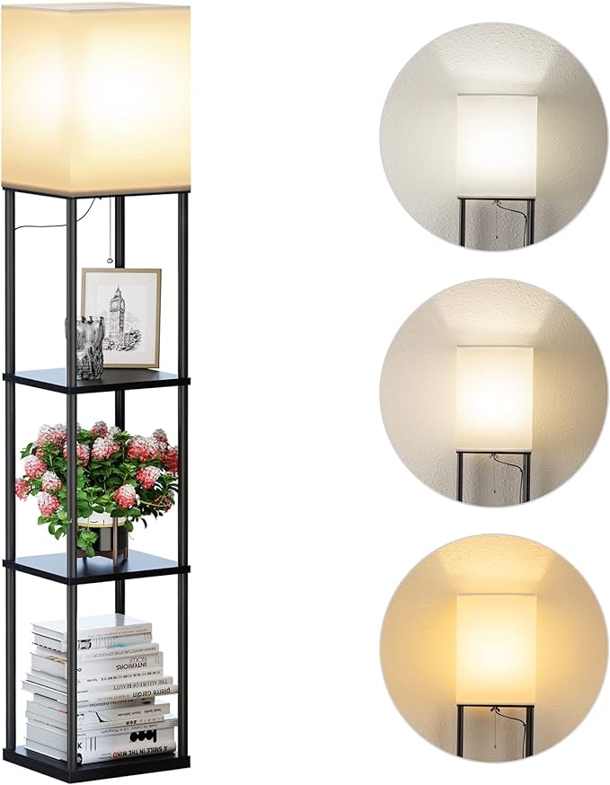 SUNMORY Floor Lamp with Shelves, Modern Square Standing Lamp with 3 Color by SUNMORY
