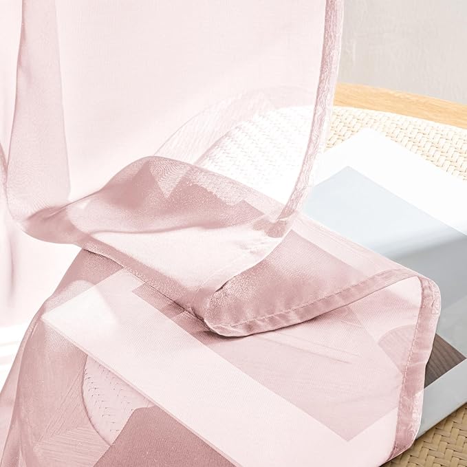 MIULEE Blush Pink Sheer Curtains 108 Inches Long 4 Panels 42 x 108 Inches | - Image 7
