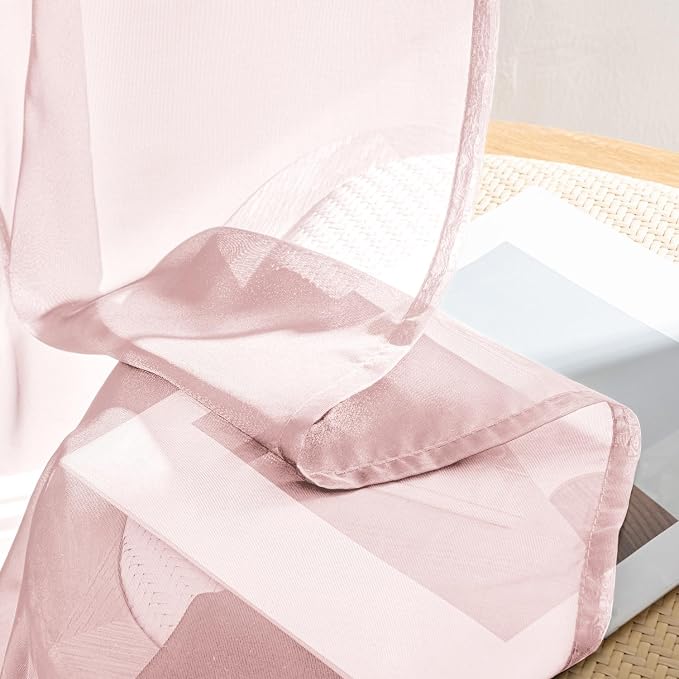 MIULEE Blush Pink Sheer Curtains 63 Inches Long 4 Panels 42 x 63 Inches | Light - Image 8