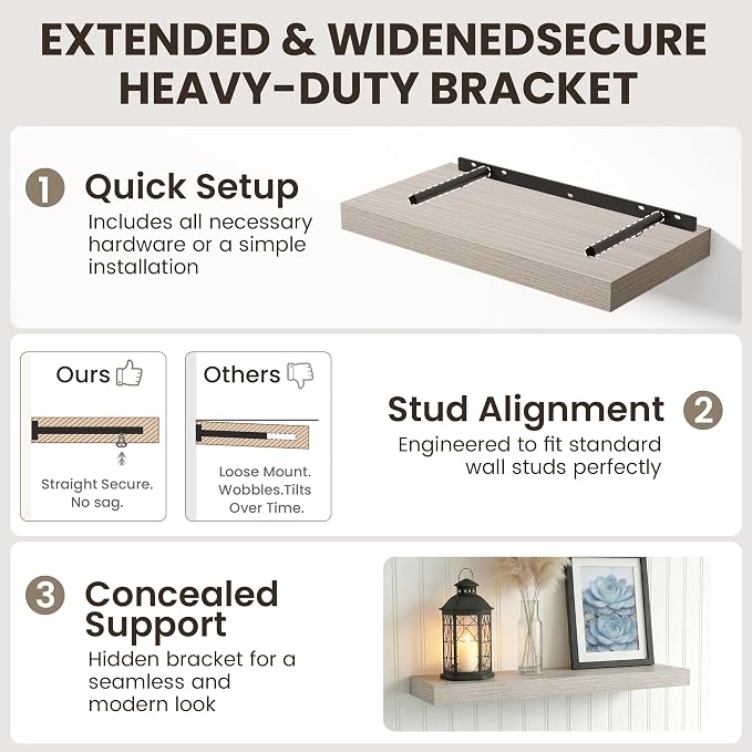 Dreamland Floating Shelves for Wall, 2 Pack Rustic Wooden Wall Shelves - Image 4