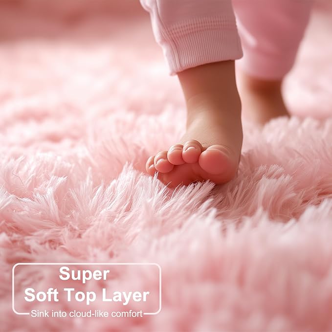 Amdrebio Light Pink Fluffy Fuzzy Area Rug 4x6 - Image 3