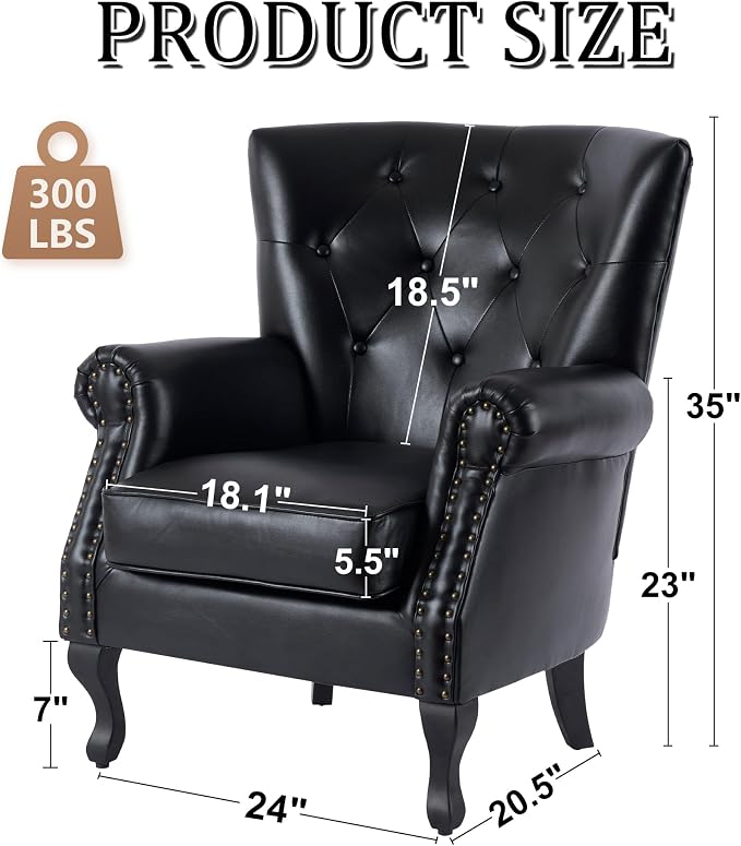 Modern Faux Leather Accent Chair, Upholstered Mid-Century Armchair - Image 3