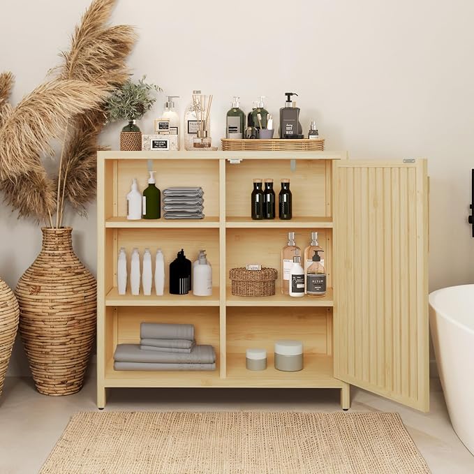Bamboo Bathroom Cabinet, Side Storage Organizer Cabinet - Image 7