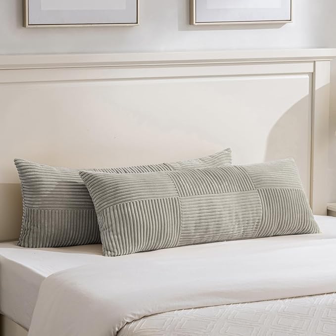 Fancy Homi Set of 2 Neutral Grey Boho Long Lumbar Body Decorative Throw Pillow by Fancy+Homi