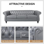AVZEAR Chesterfield Leather Sofa 3 Seater Couch, Mid-Century Large Sofa Roll - Image 4