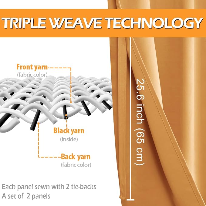 Blackout Curtains for Bedroom, Pumpkin Orange, 52 x 45 Inch | Thermal Insulated - Image 4