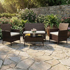 4PCS Outdoor Patio Bistro Set, PE Rattan Wicker Armchairs - Image 5