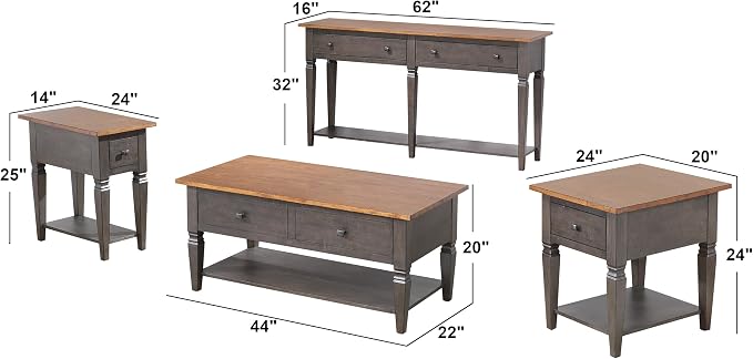 Sunset Trading Dakota 4PC Wood w Drawers, Storage Shelves, Distressed Brown and - Image 6