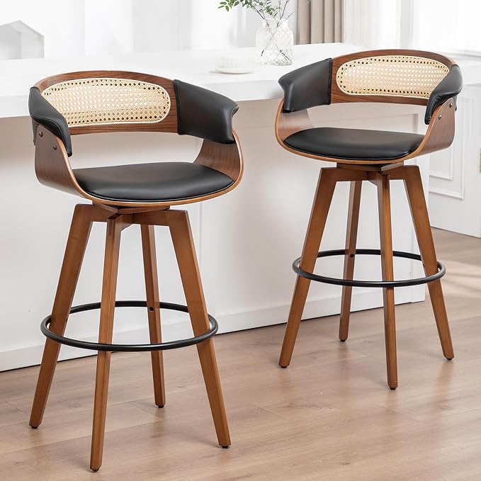 Set of 2 Rattan Swivel Bar Stools by KUNZENTLIVING