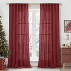 Burgundy Red Semi Sheer Linen Curtains 84 inch Light Filtering Panels | Light by LAMIT