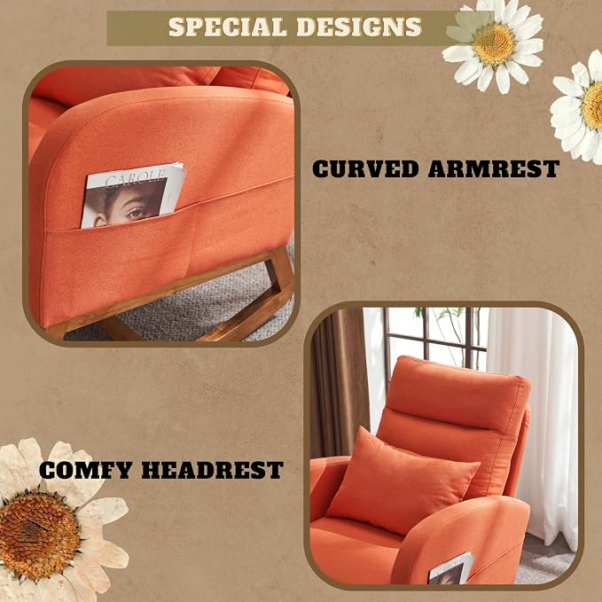 VINGLI Orange Linen Rocking Chair Nursery - Image 4