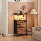 Furnulem Night Stand with Charging Station and Led Light, 4 Drawer Dresser - Image 6
