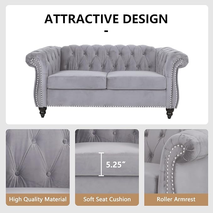 QHITTY 3 Piece Living Room Set, Sectional Chesterfield Sofa Chair Contemporary - Image 4